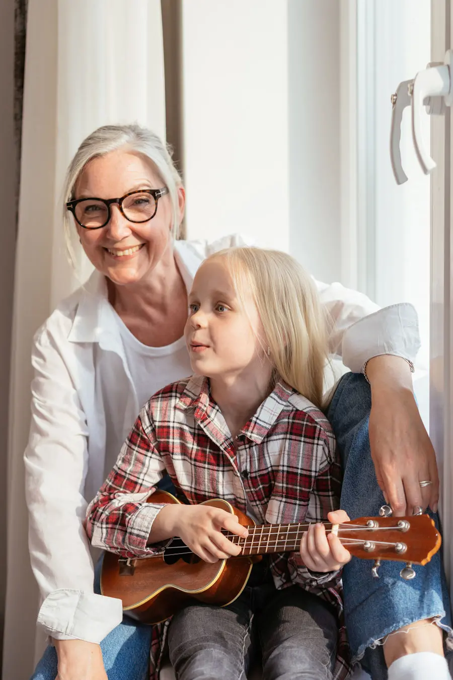 Woman and child with guitar